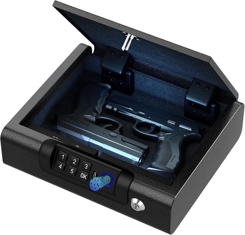 BILLCONCH Biometric Gun Safe for Pistols 3-Ways unlock Fingerprint Digital PIN Key Unlock Handgun Safe with Sound, Lock box for Cloakroom living room Bedroom Nightstand and Car - Image 1
